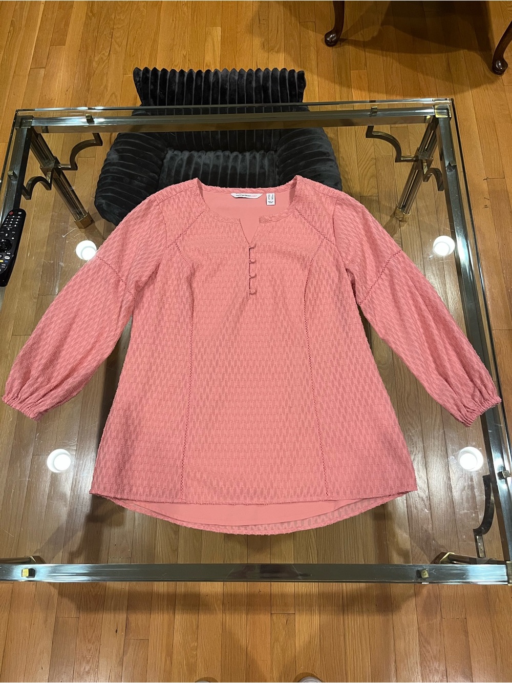 Isaac Mizrahi Dusty Pink Textured Henley Blouse